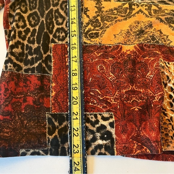 Olsen Europe Women’s Patchwork Pattern 3/4 Sleeve Shirt Top Red Large XL 14 - Picture 8 of 9